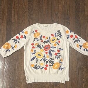 Floral Embroidered Sweater - Cream, Red, Yellow, Blue
